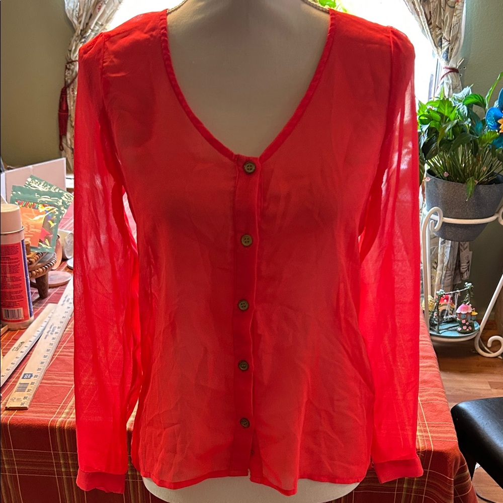 Dizzy Love Vintage Women’s Long Sleeve Button Down Back Cutouts Blouse XS EUC